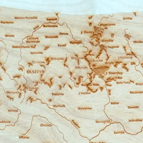 Polska mapa grawerowana w drewnie, 630x630 mm